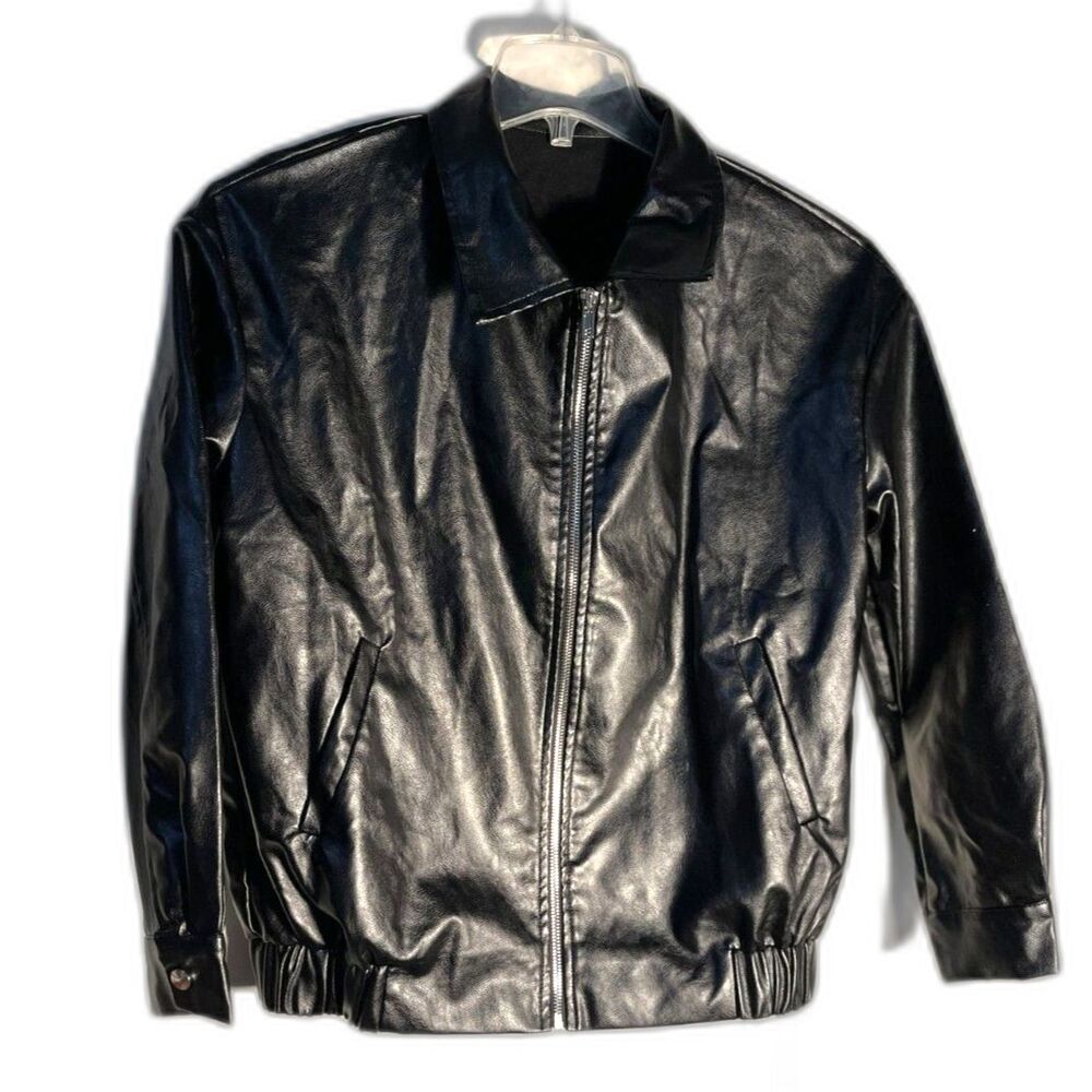 New Women's Cupshe Unlined Black Faux Leather Jacket SZ S